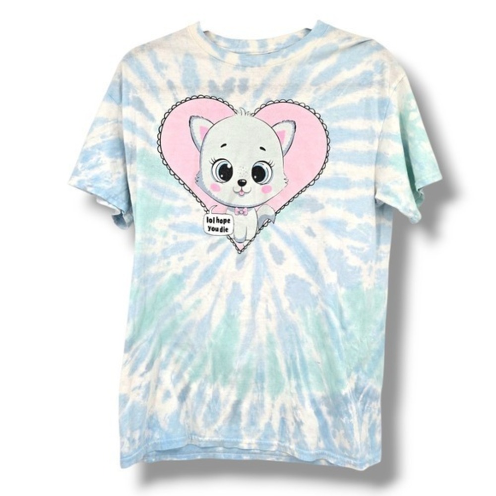 Spencers Tie Dye Graphic T-Shirt Kitten Lol Hope You Die Funny Size Small Kawaii